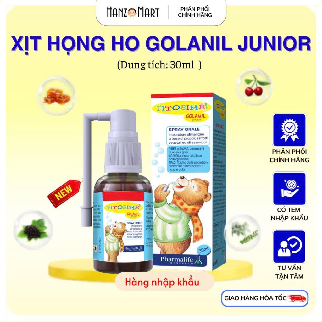 Golanil Junior Spray - Xịt sát trùng họng giảm ho cho bé yêu Fitobimbi - hanzomart