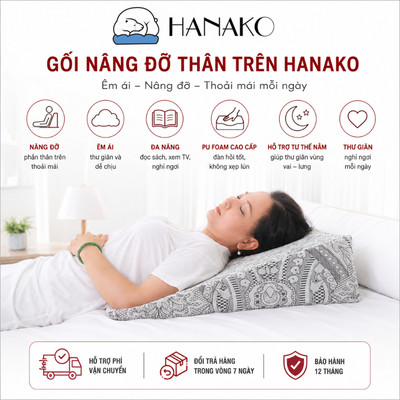 Gối chống trào ngược người lớn HANAKO cao 16CM chất liệu Pu foam bảo hành 12 tháng