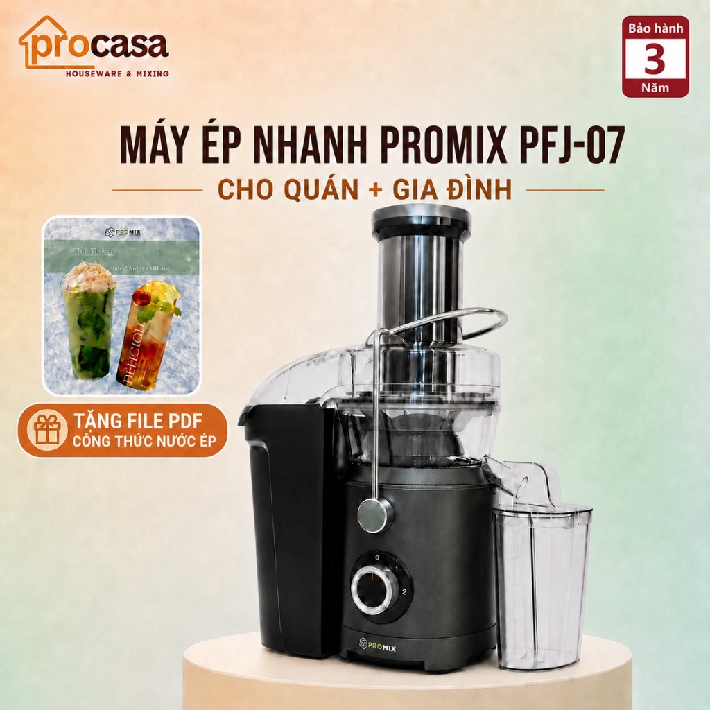 (Mới 2025) Máy ép trái cây nhanh Promix PFJ-07 - 1000W - mẫu mới nâng cấp FJ04 - lưới ép mịn hơn