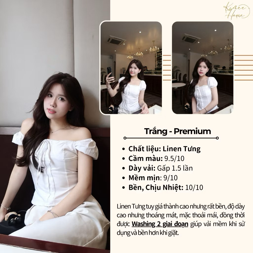 PASS Áo babydoll nữ kiểu Linen tay phồng nơ ngực công chúa phong cách Kimee Ma380