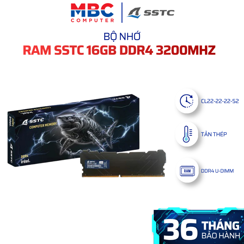 RAM SSTC 16GB DDR4 3200MHz Tản Nhiệt Black XMP/EXPO UDIMM Desktop PC - BH 36 Tháng