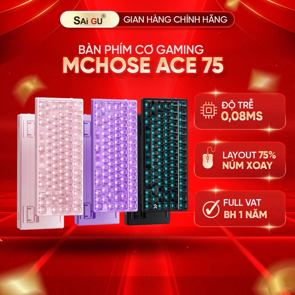 [CHÍNH HÃNG – FULL VAT] Bàn Phím Gaming MCHOSE ACE 75 Hall Effect | Rapid Trigger 0,001mm | 8KHz