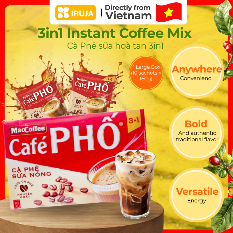 [IRUJA] Vietnam CÀ PHÊ HÒA TAN CÀ PHÊ PHỐ SỮA NÓNG – MACCOFFEE 160G