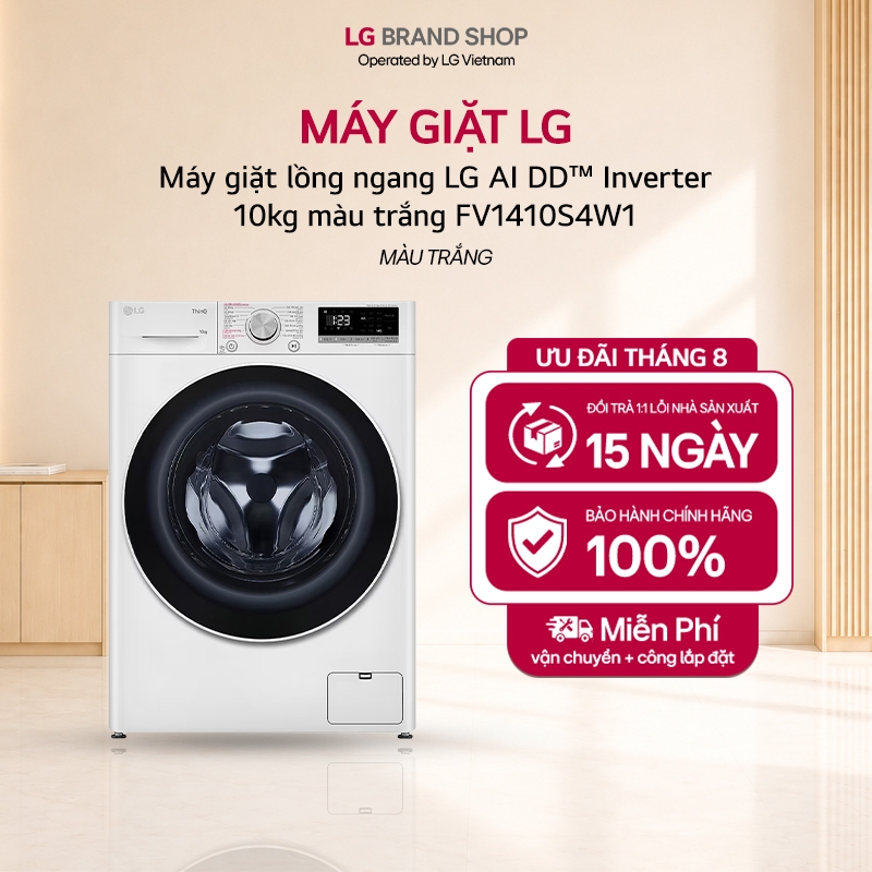 [Chỉ giao miền Nam/Bắc] Máy giặt lồng ngang LG AI DD™ Inverter 10kg màu trắng FV1410S4W1