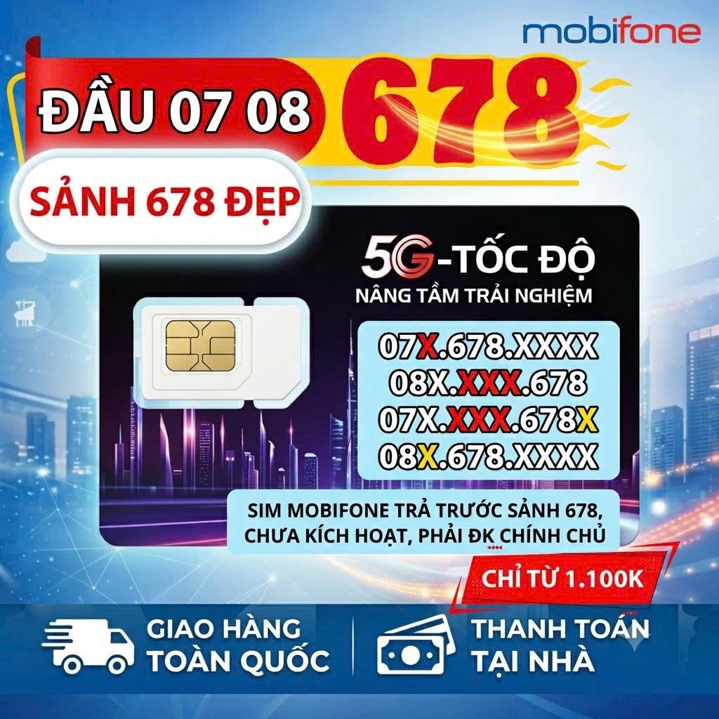 Sim Mobifone trả trước Đầu 07 08 Sảnh Tiến Đẹp 678 nhiều Định Dạng