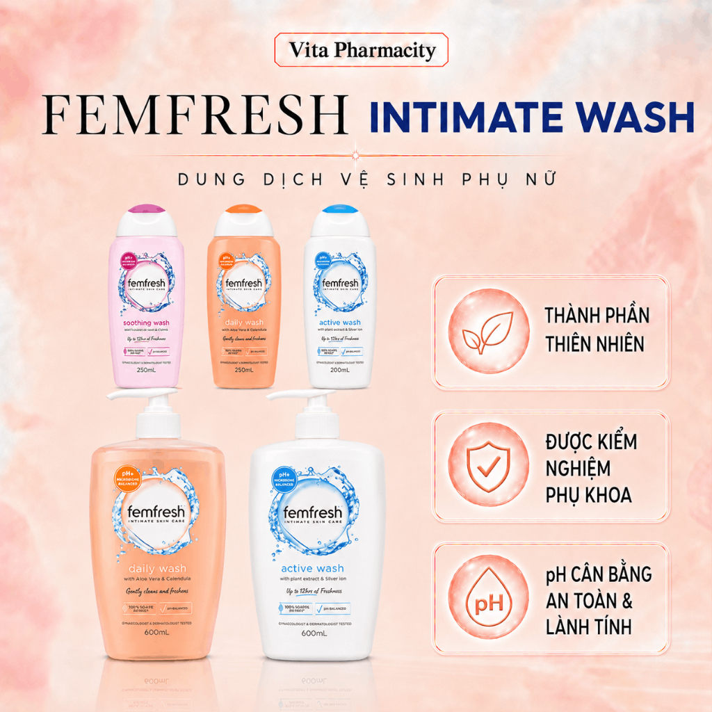 [Nhập Khẩu Tem Phụ] Dung Dịch Vệ Sinh Phụ Nữ Femfresh 250ml bản Anh, 600ml bản Úc
