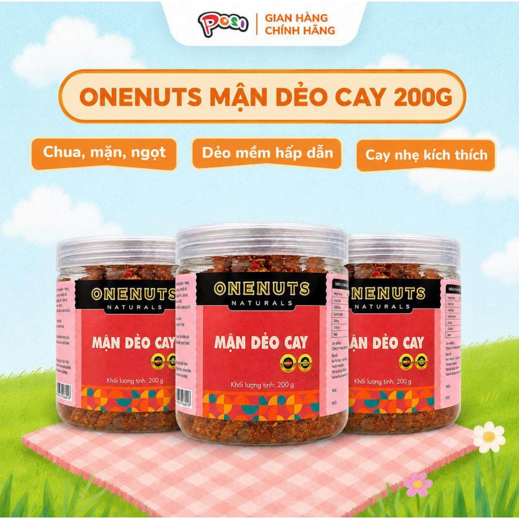 ONENUTS Mận Dẻo Cay 200g – Chua Cay Hấp Dẫn, Dẻo Ngon Khó Cưỡng – Posi Snack Store