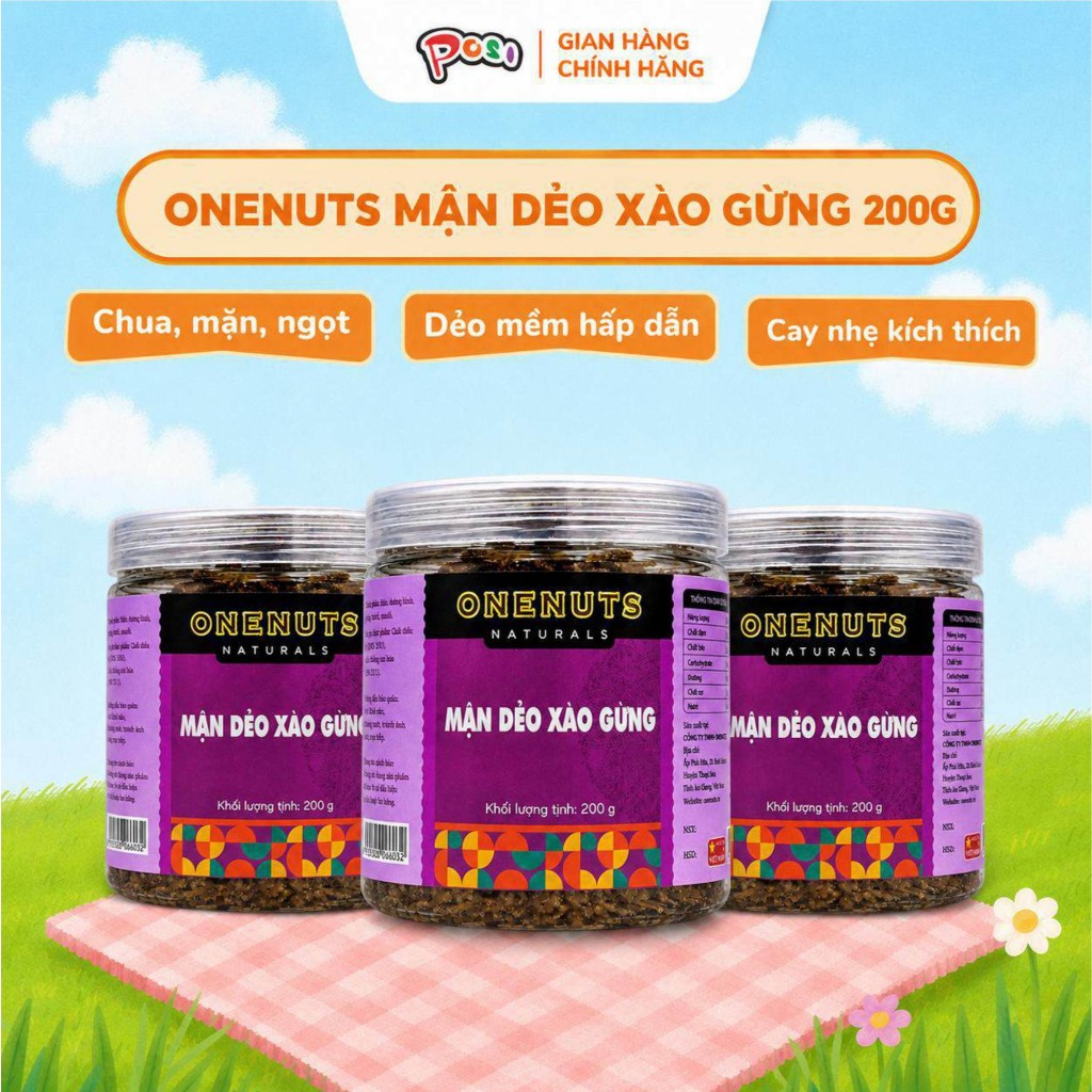 ONENUTS Mận Dẻo Xào Gừng 200g – Chua Ngọt Hài Hòa, Thơm Cay Vị Gừng – Posi Snack Store