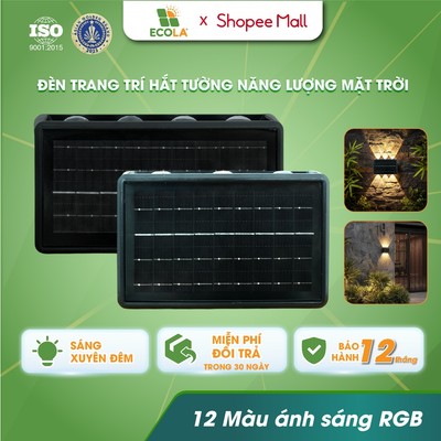 Đèn Hắt Tường Năng Lượng Mặt Trời 2 Đầu ECOLA 12 Màu Ánh Sáng Trang Trí Sân Vườn, Cảm Biến Ánh Sáng