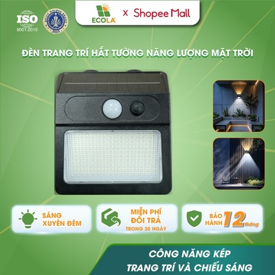Đèn Hắt Tường Năng Lượng Mặt Trời ECOLA 2 Mặt Trang Trí Sân Vườn, Cảm Biến Ánh Sáng, 3 Chế Độ Sáng