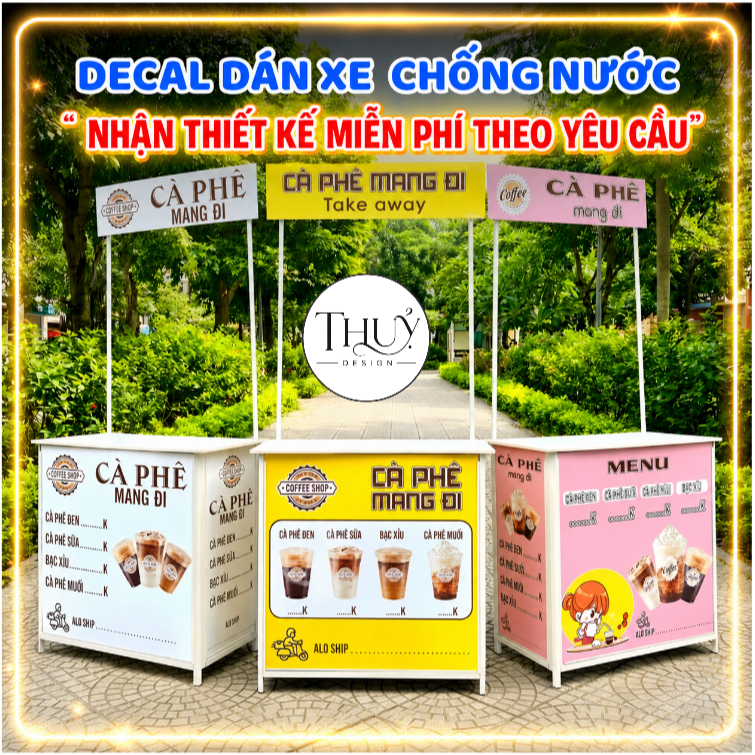 Decal dán xe trà chanh, trà sữa, bánh mì, xôi, hủ tiếu....nhận thiết kế free theo yêu cầu
