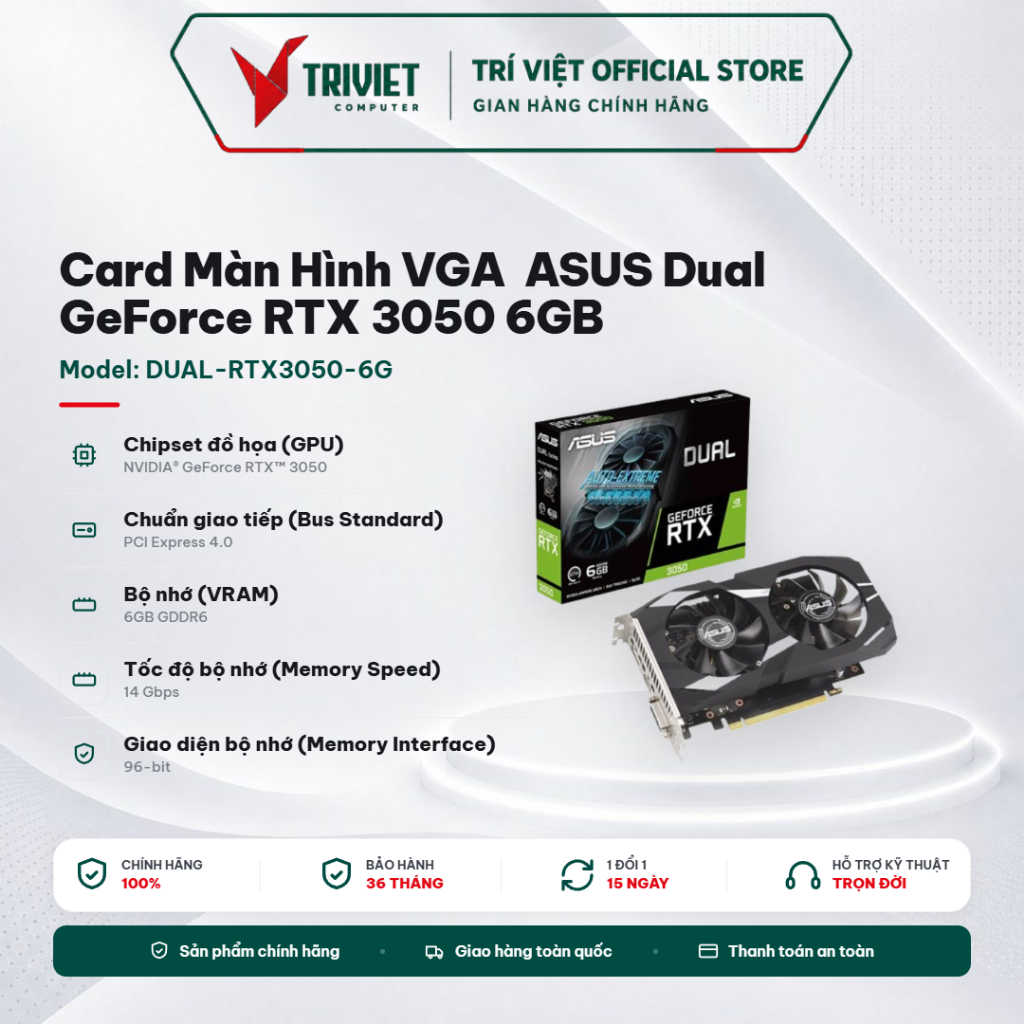 Card Màn Hình VGA  ASUS Dual GeForce RTX 3050 6GB GDDR6 DUAL-RTX3050-6G HDMI 2.1 DisplayPort PCIe 4.