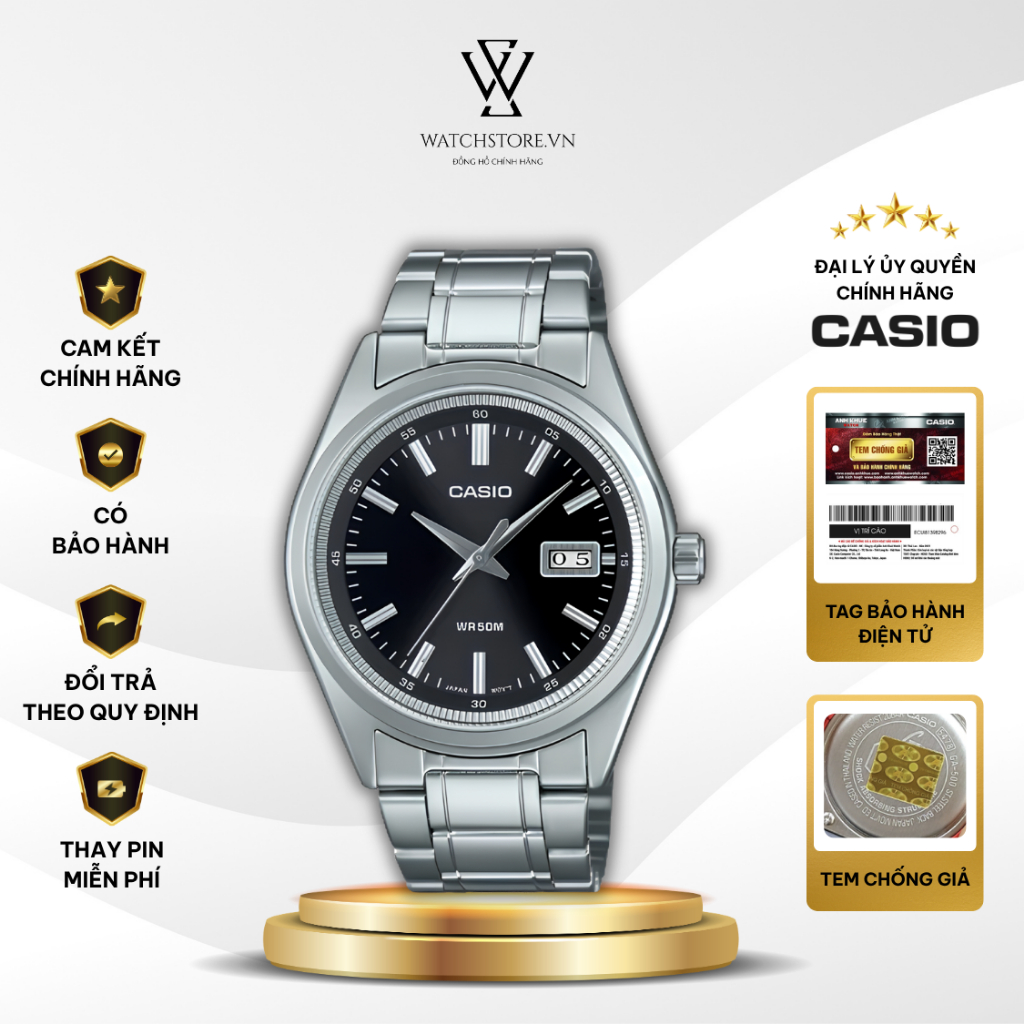 Đồng Hồ Nam Casio MTP-B180D-1A1VDF Kính Khoáng 41mm Dạ Quang Dây Kim Loại Chống Nước 5ATM Chính Hãng