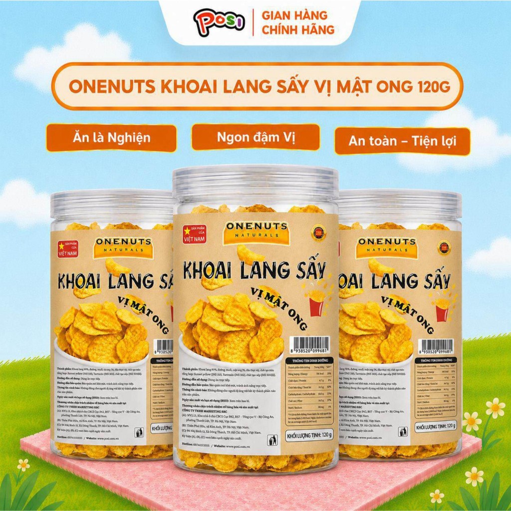ONENUTS Khoai Lang Sấy Vị Mật Ong 120g – Giòn Rụm Tự Nhiên, Ngọt Thơm Hấp Dẫn – Posi Snack Store