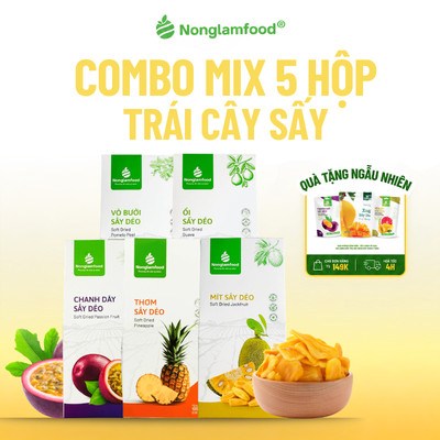 Combo 5 hộp trái cây sấy giàu chất xơ Nonglamfood, Siêu khoáng chất, tăng đề kháng