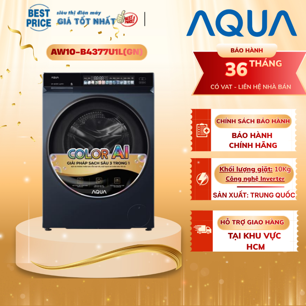 AW10-BD4377U1L(GN) Máy Giặt Aqua Inverter 10kg Giặt Thông Minh AI AW10-BD4377U1L(GN)