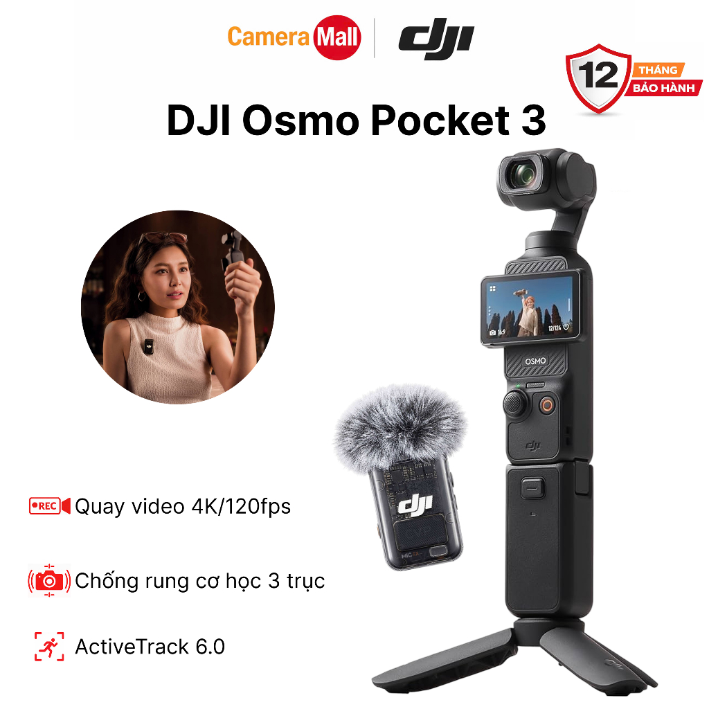 DJI Osmo Pocket 3 - Pocket 3 Combo gimbal tích hợp camera chất lượng 4K 120fps - Hàng chính hãng bảo