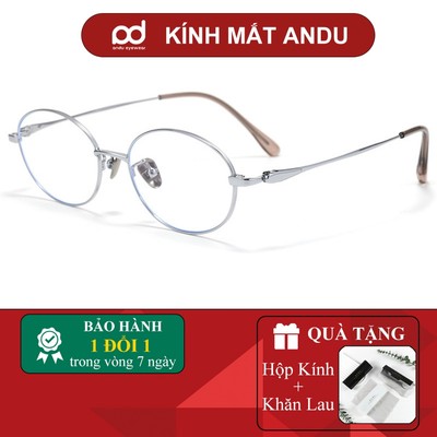 Gọng kính cận thời trang nam nữ ANDU dáng oval dẹp chống tia UV chất liệu titan siêu nhẹ 08165