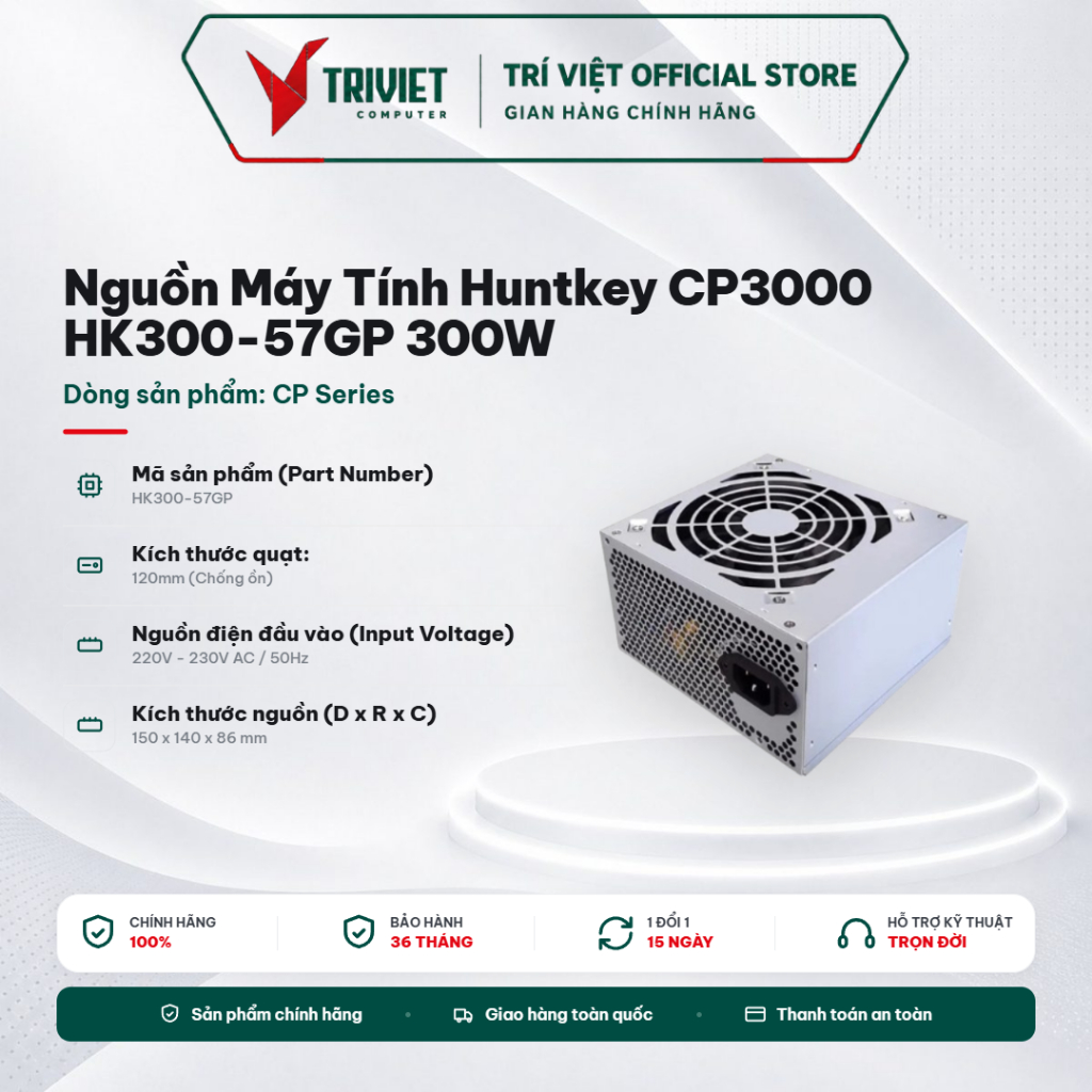 Nguồn Máy Tính Huntkey CP3000 HK300-57GP 300W ATX Active PFC 120mm Fan Tiết Kiệm Điện, Bảo Vệ Hệ Thố