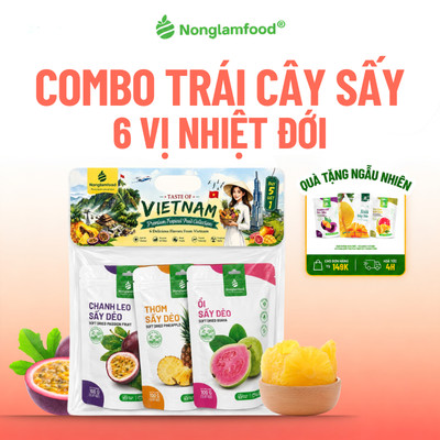 Combo A Trái Cây Sấy Dẻo 6 Vị Nhiệt Đới NONGLAMFOOD Loại1 ChuẩnXuấtKhẩu, Dẻo Mềm Chua Ngọt Hài Hòa