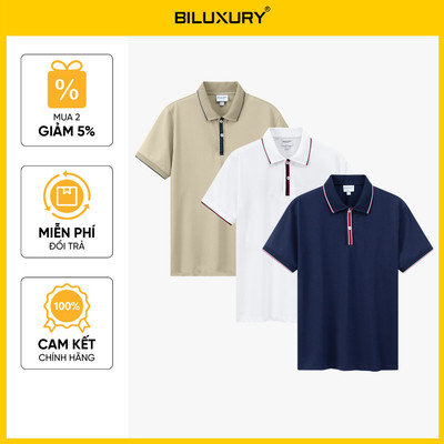 Áo Polo Tím Than Phối Cổ Thiết Kế Hoạ Tiết 1APCT600TTT Biluxury Form SlimFit Kháng Khuẩn Bền Màu