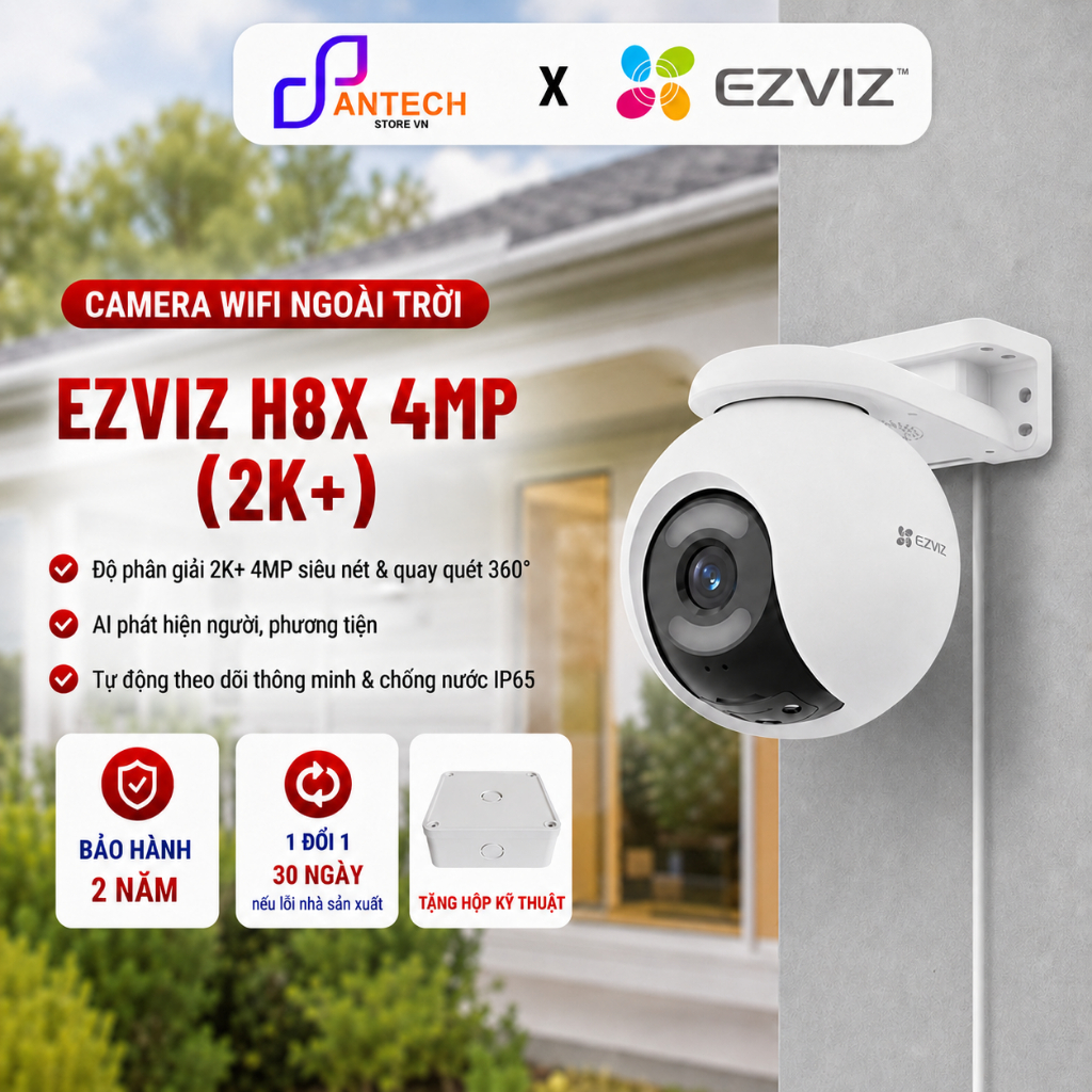 Camera WiFi Ngoài Trời EZVIZ H8x 2K 4MP ColorFULL AI Xoay 360 Theo Dõi Thông Minh - BH 2 Năm