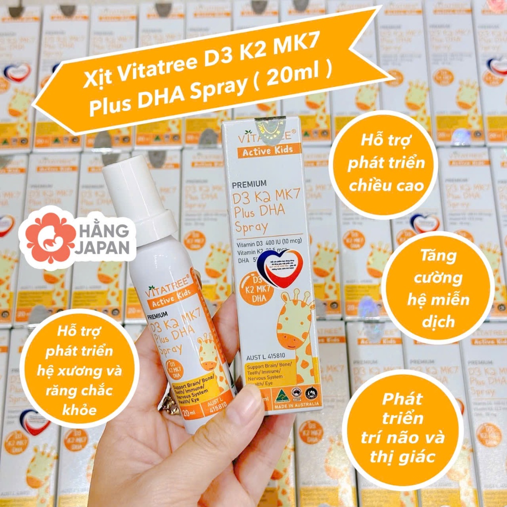 Xịt Vitatree D3 K2 MK7 Plus DHA / Xịt keo ong cho bé
