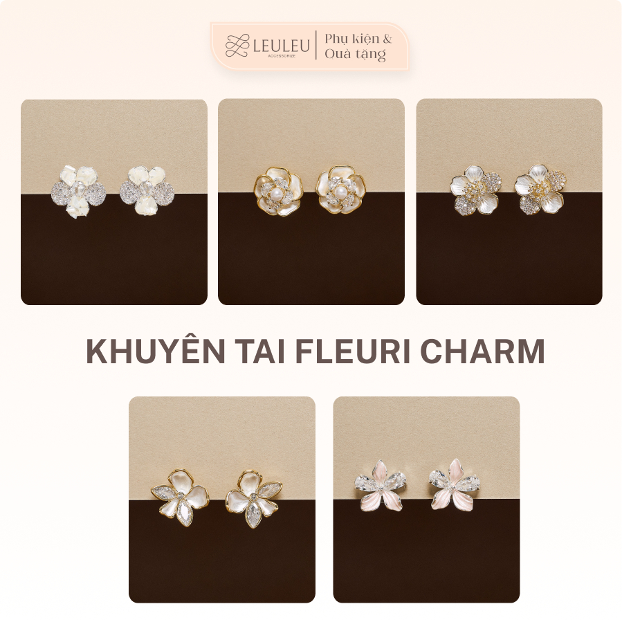 Khuyên tai Fleuri Charm dáng hoa đính đá ngọc trai Leu Leu Accessorize