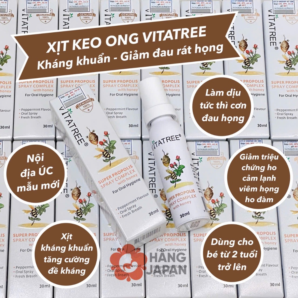 Xịt Vitatree D3-K2 MK7 + DHA / Xịt keo ong giảm ho cho bé