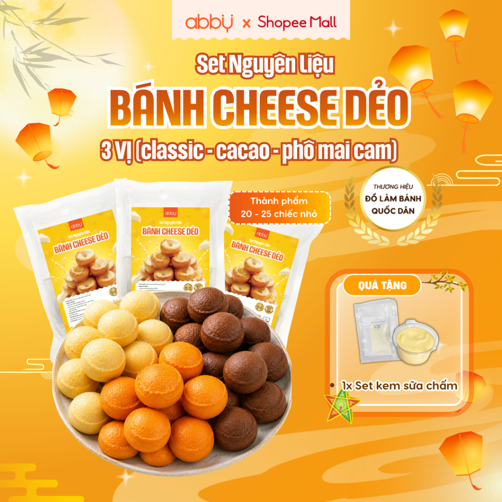 [ABBY] Set nguyên liệu làm bánh cheese dẻo vị cacao, phô mai - Thành phẩm 20 - 25 bánh/vị - Bột trộn