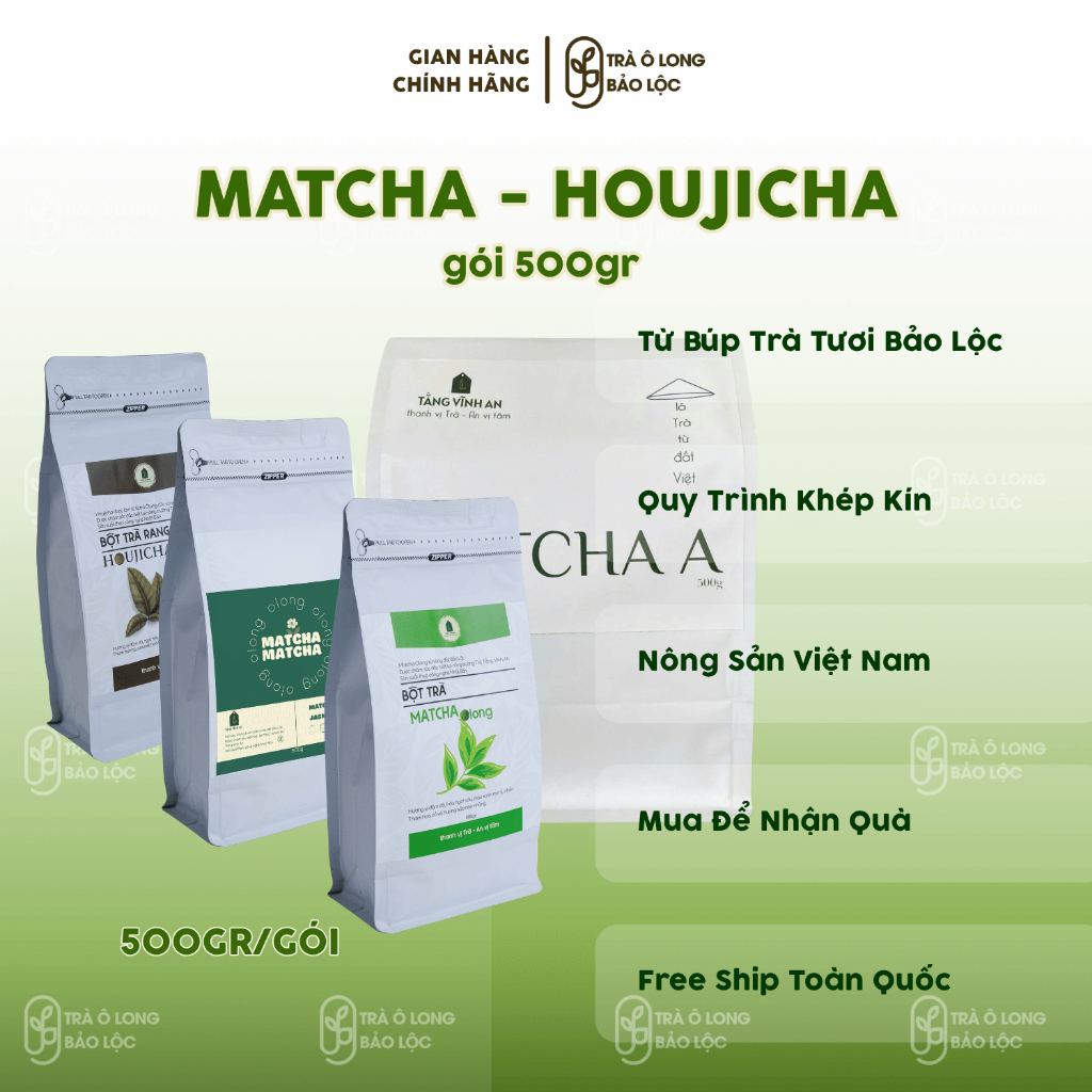 Bột Trà Matcha -Matcha Lài - Houjicha - Trà Olong Bảo Lộc 500Gr - Tằng Vĩnh An