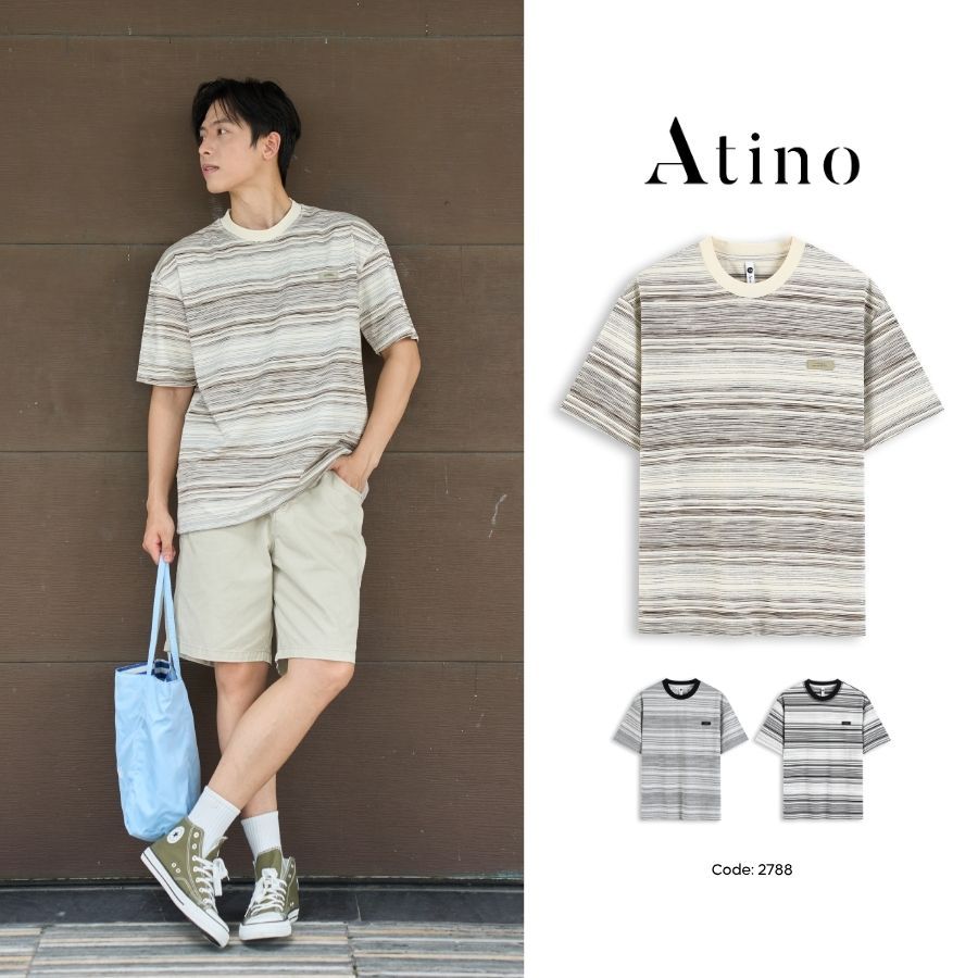 Áo Phông Nam ATINO Premium Chất Cotton Mềm Mịn, Kẻ Ngang Trendy Trẻ Trung, Co Giãn Thoáng Mát L.3.27
