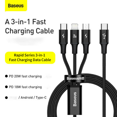 Cáp Dữ Liệu / Cáp Sạc Baseus 3 Trong 1 Type-C Sang C+L+C 20W PD Sạc Nhanh Dành Cho Xiaomi-iP Huawei