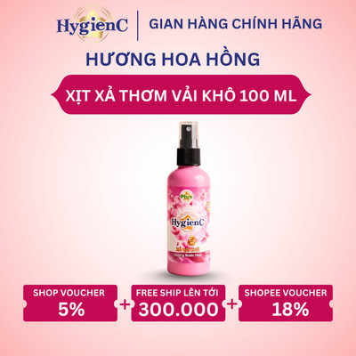 Chai Xịt Thơm Quần Áo HygienC Plus 100ml Tiện Lợi - Hương Hoa Hồng (Xả Vải Dạng Khô)