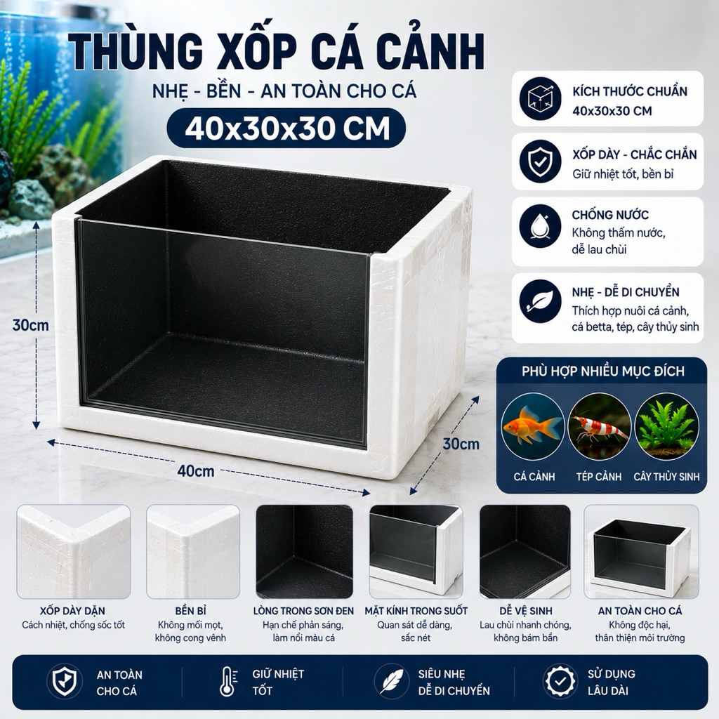 Thùng xốp gắn kính không đèn 40x30x30
