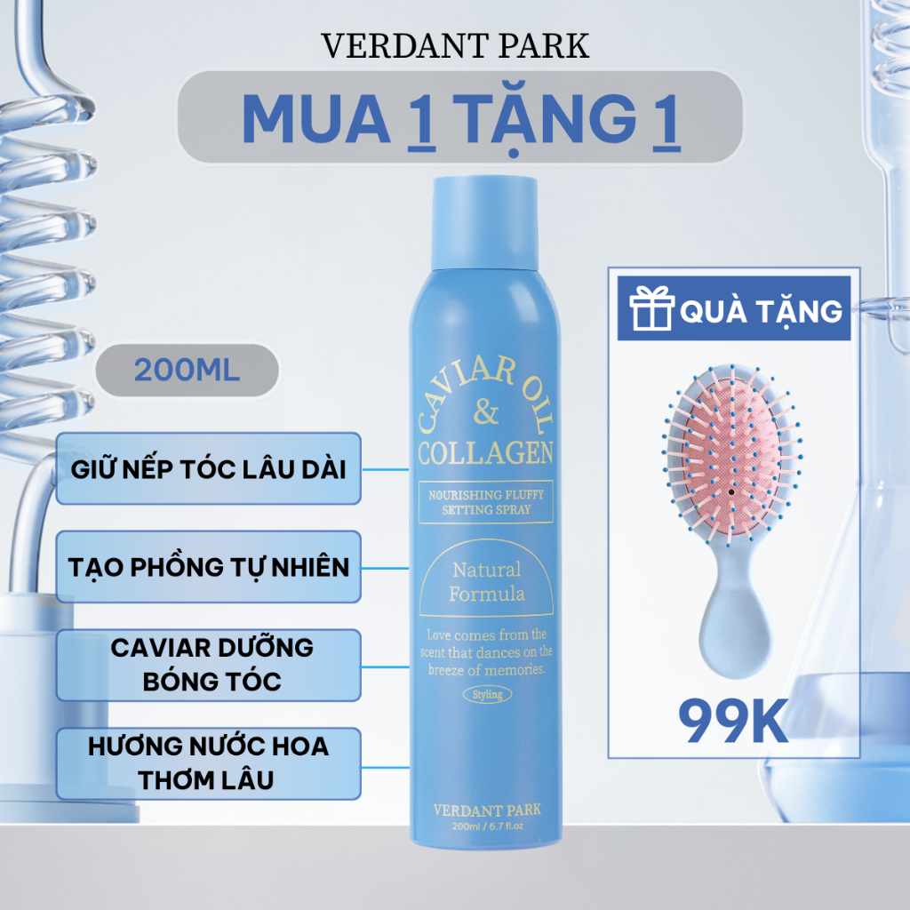 Xịt dưỡng giữ phồng tóc VERDANT PARK gel tạo kiểu tóc lâu bết giữ nếp tóc Caviar Oil & Collagen Spray Verdantpark VDPK22 | BigBuy360 - bigbuy360.vn