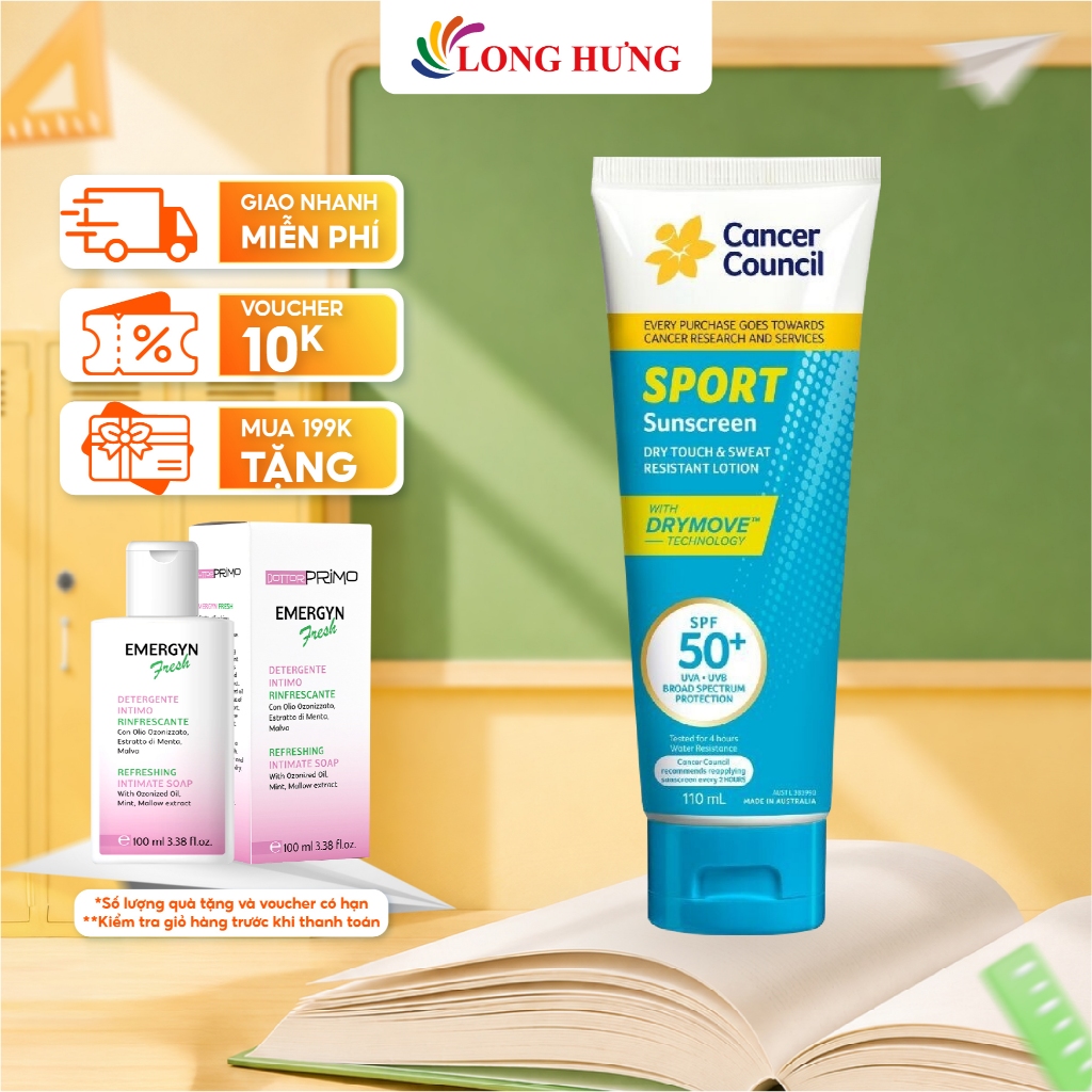 Kem chống nắng dành cho hoạt động thể thao Cancer Council Sport Sunscreen SPF50+ (35ml/110ml)
