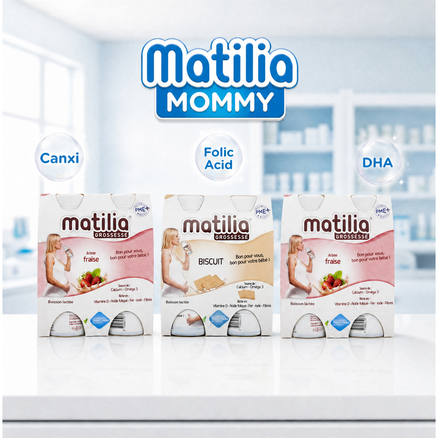 Sữa bầu Matilia Nội Địa Pháp - 3 Lốc Sữa Matilia mix 2 vị ( 2 Dâu + 1 Bích Quy ) (01 lốc 4 hộp 200ml