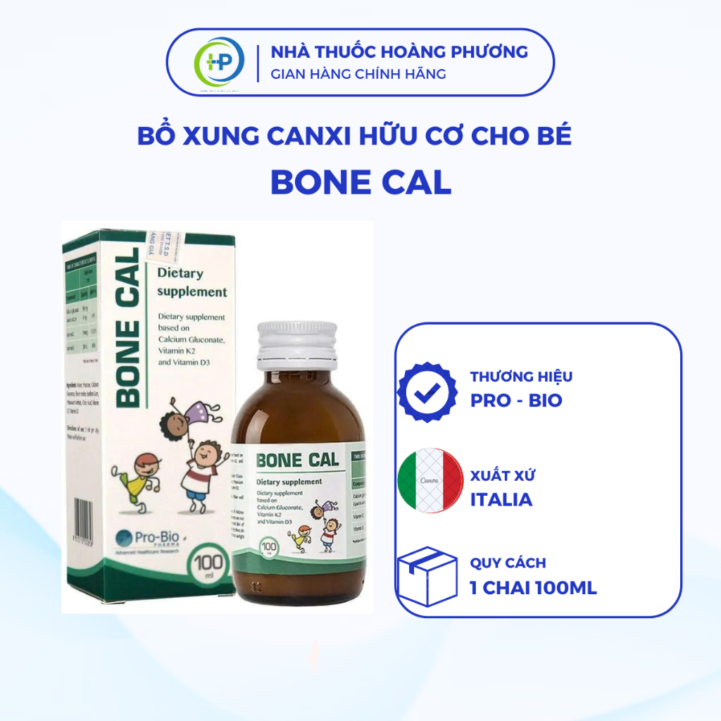 Canxi Hữu Cơ Cho Bé Pro-Bio Pharma Bone Cal - Hỗ Trợ Xương Răng Chắc Khỏe 100ml