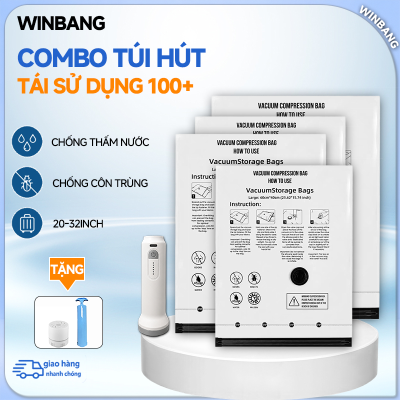 Túi Hút Chân Không Cao Cấp, Túi Nén Quần Áo, Chăn Ga Gối, Vali Du Lịch, Tiết Kiệm Không Gian, Bơm Điện Thông Minh