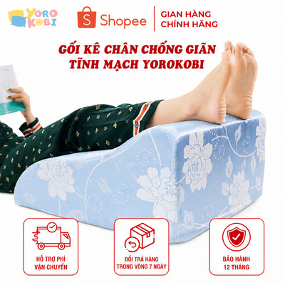Gối kê chân giãn tĩnh mạch YOROKOBI cao 28cm giảm phù nề chân, tê bì, vọp bẻ [TEM CHUẨN]