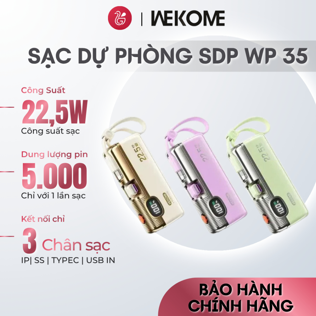 Sạc Dự Phòng Wekome WP-35 5000mah Mini | TypeC + Dây Lighting