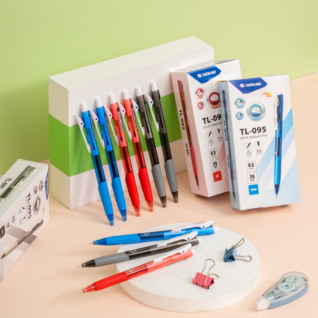 [SVIP]Combo 5/10/20 Bút bi Thiên Long TL-095 ngòi 0.5mm - Bút viết bi mực xanh/đỏ/đen TL095 butter i