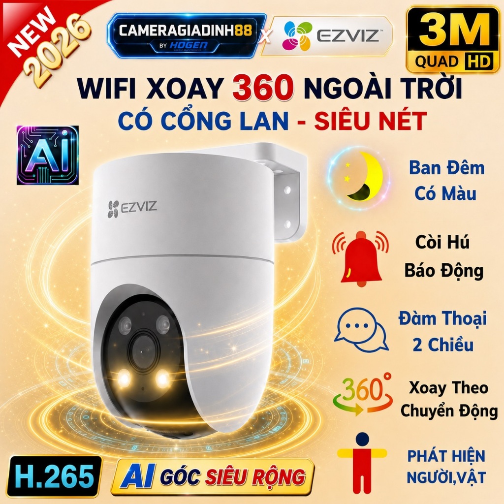 Camera ngoài trời Wifi EZVIZ C8C, H8C H8 PRO C8W Full HD 1080P 2K+ 4MP xoay 360 Độ, Có màu ban đêm