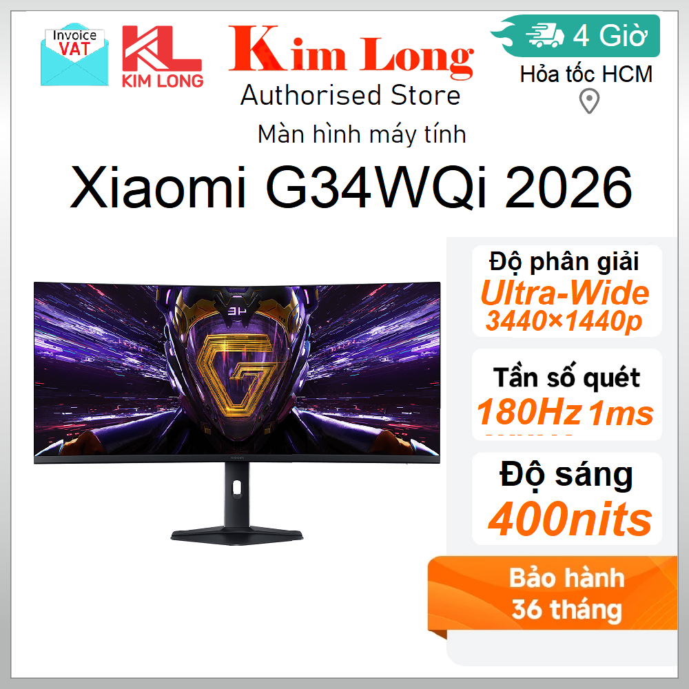 Màn hình Xiaomi G34WQi 2026 Ultra-Wide Quad HD(3440×1440p) 1500R/180Hz/1ms/400nit - Hàng chính hãng