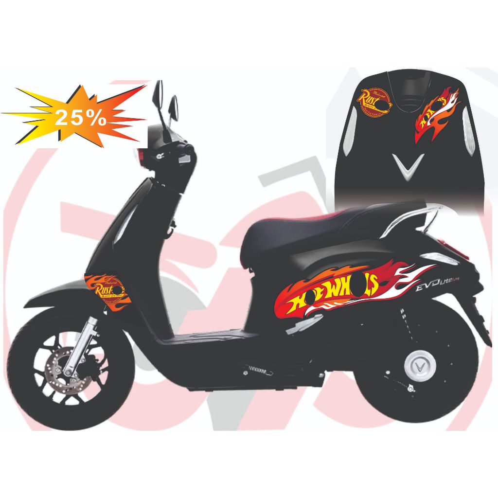 Tem dán xe EVO 200 - EVO LITE NEO  - EVO GRAND - EVO MAX -  Mẫu tem lửa thiết kế đẹp tem in 3 lớp ca
