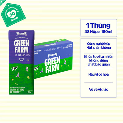 Thùng 48 Hộp Sữa Tươi Tiệt Trùng Vinamilk Green Farm Rất ít đường 180ml