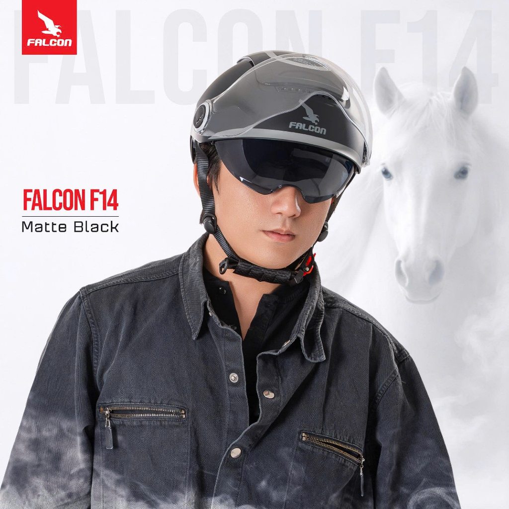 [Hỏa Tốc] Nón Falcon Đạt Chuẩn Đi Xe Máy Falcon F14 [ Bee ] Đen Nhám 2 Kính Cao Cấp