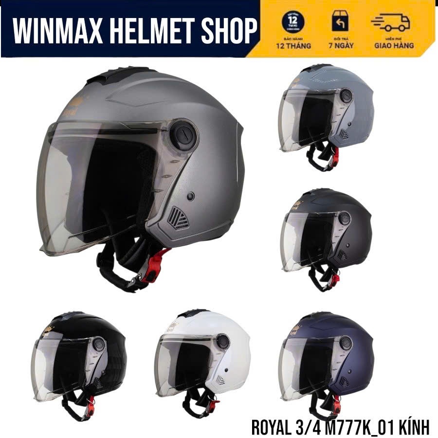 ROYAL Mũ 3/4 Đầu M777K Phiên Bản Mới Gồm 01 Kính & 02 Kính Size M/L/XL Hàng Chính Hãng ROYAL HELMET
