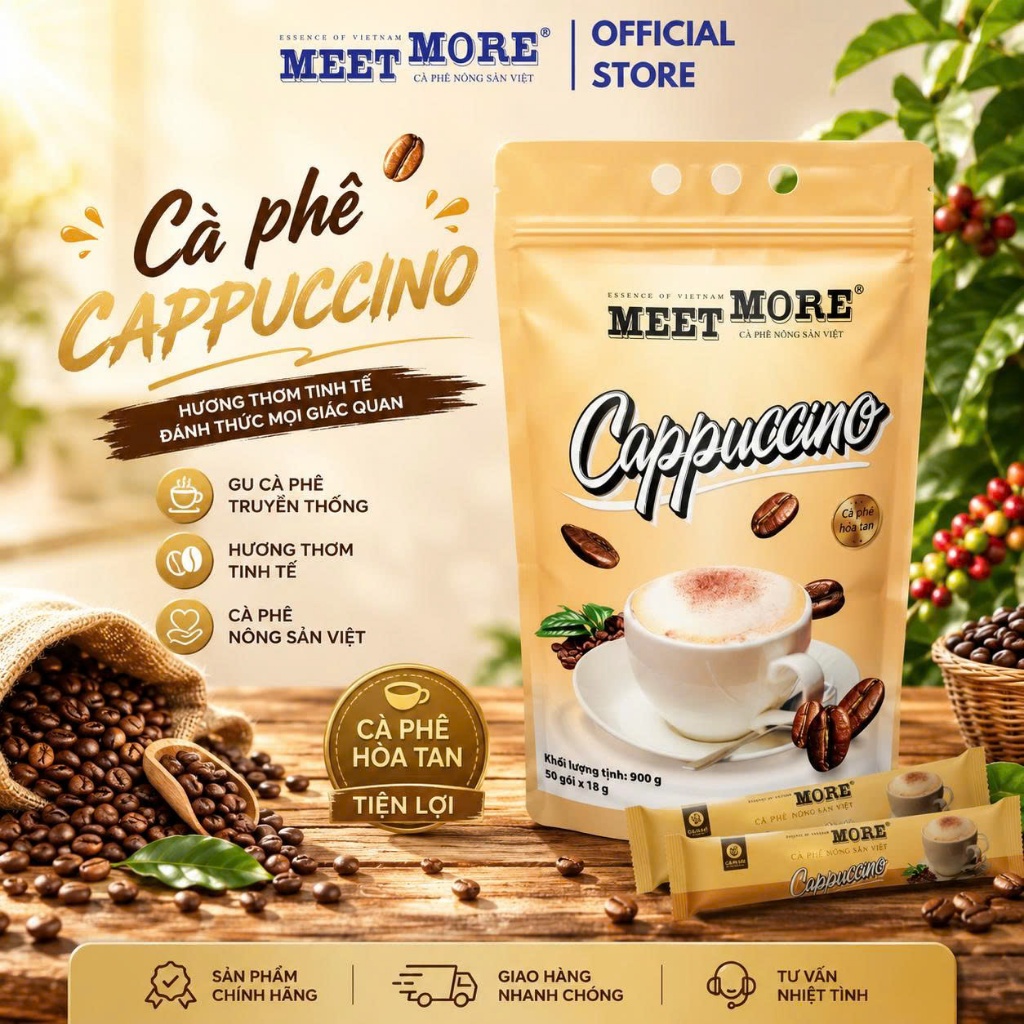 Cà Phê Cappuccino Hòa Tan Meet More 4in1 – 50 Gói x 18g